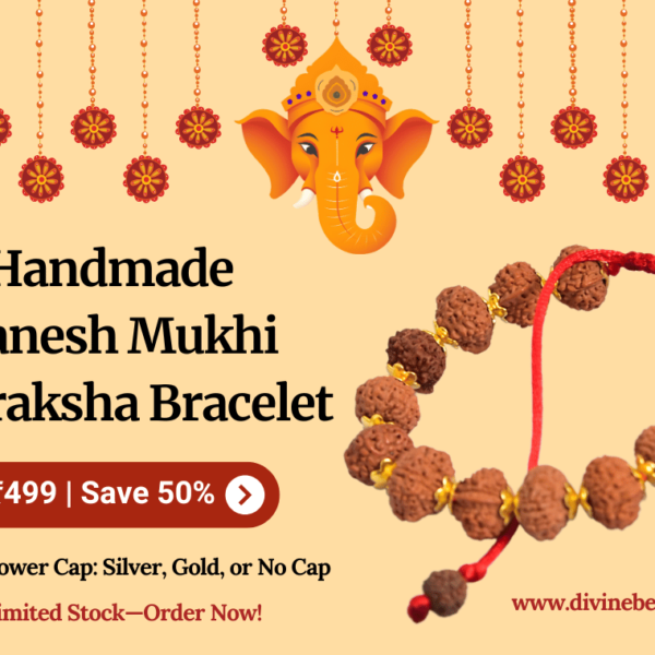 Ganesh Mukhi Rudraksha Bracelet (5mm-6mm) - Gold Cap & Knot Options, Handmade